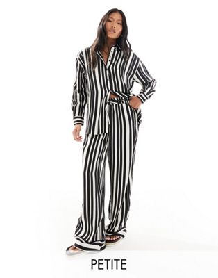 ONLY Petite wide leg pants in black and white stripe - part of a set  ONLY