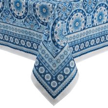 Vietri Medallion Blue Block Print Stain & Water Resistant Indoor/Outdoor Rectangle Tablecloth Elrene