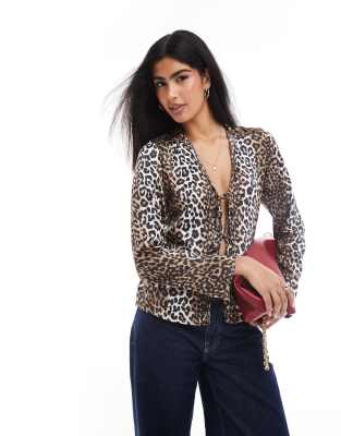 ONLY tie front blouse in leopard print  ONLY