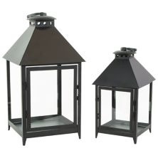 Set of 2 Black Modern Style Candle Lanterns 15.75&#34; Christmas Central