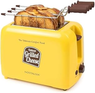 Nostalgia Deluxe Grilled Cheese Sandwich Toaster with Easy-Clean Toasting Baskets - Adjustable Toasting Dial and Extra Wide Slots - Yellow Nostalgia