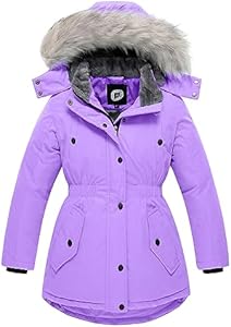 FARVALUE Girls' Long Winter Coats Warm Parka Lined Puffer Jacket Thicken Fleece Hooded Coat with Fur Collar for Girls Farvalue