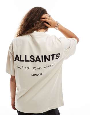 Женская Футболка AllSaints Underground oversized в светлом бежевом цвете AllSaints