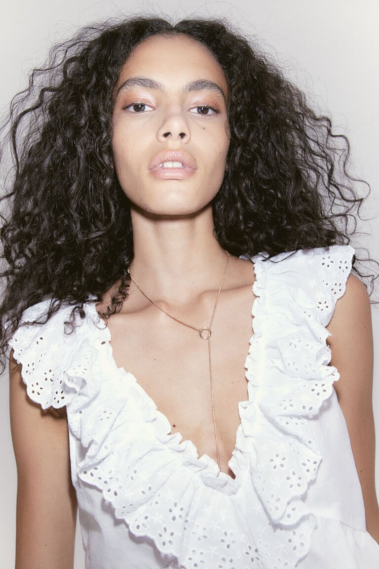 Top with Ruffle-trimmed Eyelet Embroidery H&M