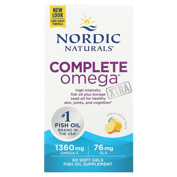 Complete Omega Xtra, Лимон, 1360 мг, 60 мягких таблеток (680 мг на мягкую желатиновую капсулу) Nordic Naturals