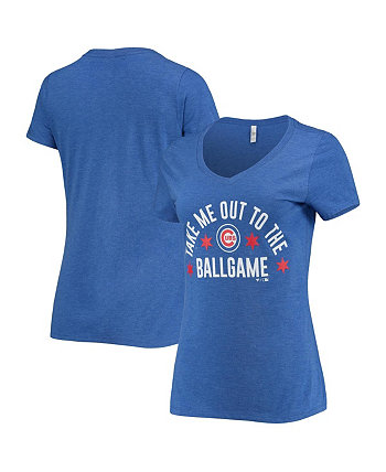Women's Heathered Royal Chicago Cubs Team Hometown Tri-Blend V-Neck T-shirt BreakingT