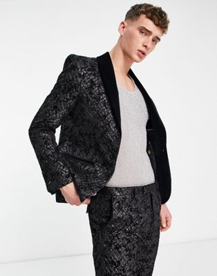 Черный жаккардовый пиджак с цветочной вышивкой Twisted Tailor Barbee Twisted Tailor