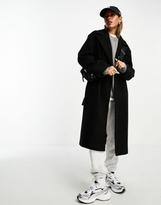 Черное пальто средней длины с завязками на талии ASOS DESIGN ASOS DESIGN