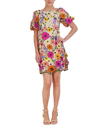 Petite 3D-Floral Puff-Sleeve Mini Dress Eliza J