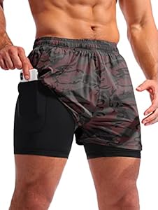 Pudolla Men’s 2 in 1 Running Shorts 5" Quick Dry Gym Athletic Workout Shorts for Men with Phone Pockets Pudolla