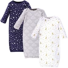 Infant Cotton Long-Sleeve Gowns 3pk, Navy Stars & Moon Hudson Baby
