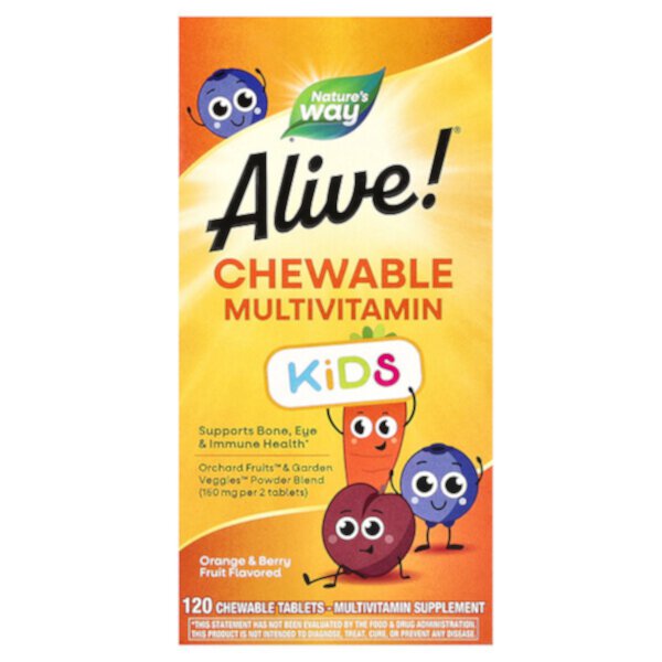Живой! Kids, Жевательные мультивитамины, апельсин и ягоды, 120 жевательных таблеток Nature's Way