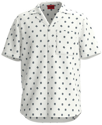 Мужская хлопковая рубашка обычного кроя Ellino с принтом HUGO BOSS