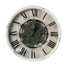 19.5&#34; White and Black Vintage Gear Round Wall Clock with Cut-Out Roman Numbers A&B Home