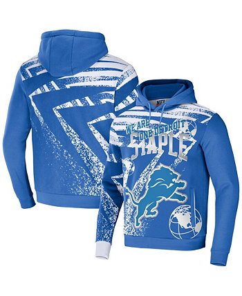 Men's NFL X Staple Blue Detroit Lions Team Slogan All Over Print Pullover Hoodie NFL Properties