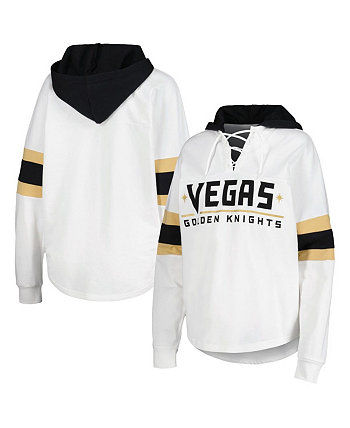 Women's White, Black Vegas Golden Knights Goal Zone Long Sleeve Lace-Up Hoodie T-shirt G-III