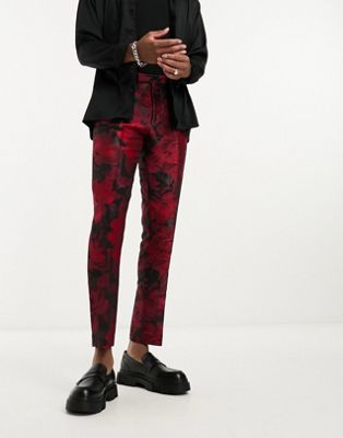 Красные костюмные брюки с цветочным принтом Twisted Tailor redmon Twisted Tailor