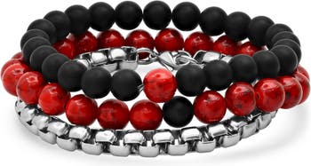 Набор браслетов Black Lava Red - набор из 3 предметов HMY Jewelry