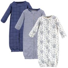 Touched by Nature Baby Boy Organic Cotton Zipper Long-Sleeve Gowns 3pk, Elephant Touched by Nature