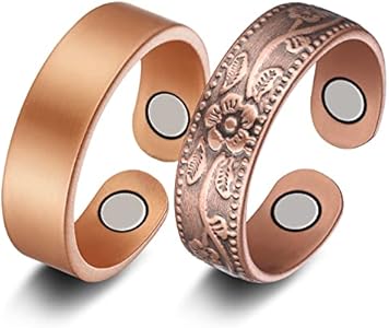 Jecanori Lymphatic Drainage Therapeutic Magnetic Therapy Rings for Women,Adjustable Lymphatic Drainage Copper Magnetic Therapy Rings, Magnetic Lymph Detox Ring Love Heart Gift(2PCS) (Black & Sliver) Jecanori