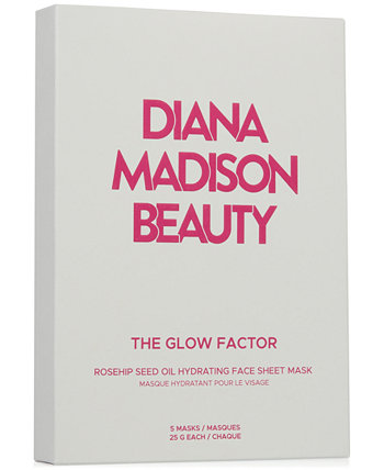 Увлажняющая тканевая маска для лица с маслом семян шиповника The Glow Factor, 5 шт. Diana Madison Beauty