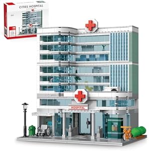 City Hospital Toy Building Set with LED Lighting, Compatible with Lego, Modular Three-Story Architecture Set for Adults, Gift Idea for Kids Ages 10 and Up (1350 Pieces) NEWABWN