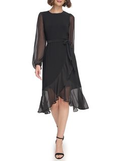 Женское платье-миди Tommy Hilfiger с рукавами из шифона и оборкой на подоле Tommy Hilfiger
