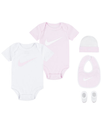 Подарочный набор боди нейтрального цвета с логотипом Swoosh для мальчиков и девочек, 5 предметов Nike