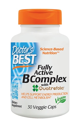 Полностью активный комплекс витаминов группы В от Doctor's Best с Quatrefolic® -- 30 растительных капсул Doctor's Best