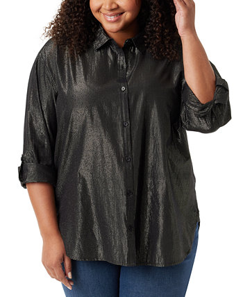 Рубашка на пуговицах и воротнике с металлизированной нитью размера плюс Amanda Gloria Vanderbilt