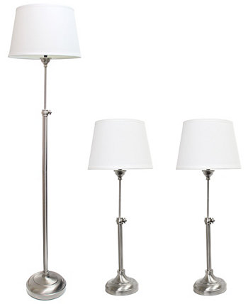 Набор из 3 регулируемых ламп из матового никеля Elegant Designs (2 настольные лампы, 1 торшер) All The Rages