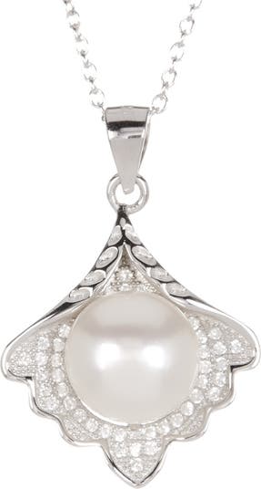 Ожерелье с подвеской Micropave CZ и культивированным пресноводным жемчугом 7,5-8 мм Splendid Pearls
