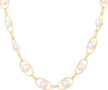 Ожерелье-цепочка из культивированного пресноводного жемчуга диаметром 11-12 мм из стерлингового серебра с родиевым покрытием Splendid Pearls