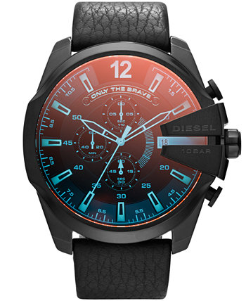Мужские часы с хронографом Mega Chief с радужными кристаллами и черным кожаным ремешком 51 мм DZ4323 Diesel