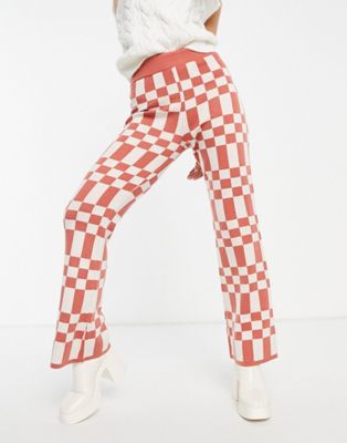 Annorlunda high waist flared pants in pink check - part of a set Annorlunda