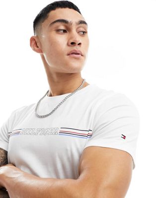 Tommy Hilfiger striped chest T-shirt in white Tommy Hilfiger