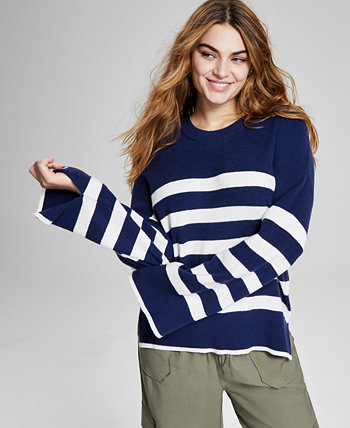 Женский полосатый свитер с круглым вырезом и разрезными манжетами, созданный для Macy's And Now This