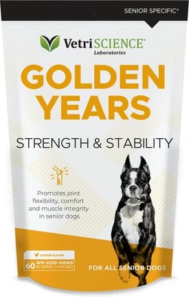 VetriScience Golden Years Chicken Flavor Strength & Stability Joint Support Chew Supplement for Senior Dogs, 60 count Vetriscience