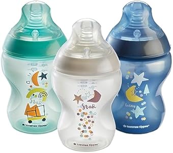 Tommee Tippee Natural Start Anti-Colic BPA Free Baby Bottles, 9oz, Newborn 0+ Months, Slow Flow Breast-Like Nipple, Designed for Seamless Transitions Between Bottle and Breast, Blue/Green, Pack of 4 Tommee Tippee