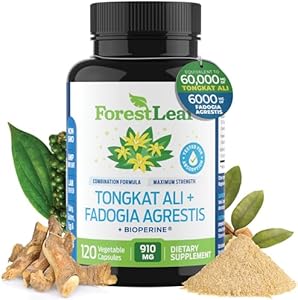 ForestLeaf Tongkat Ali + Fadogia Agrestis Supplement with BioPerine - Maximum Strength 200:1 Extract - 300g Longjack Tongkat Ali for Men or Women - Test, Muscle and Strength Support - 120 Capsules ForestLeaf