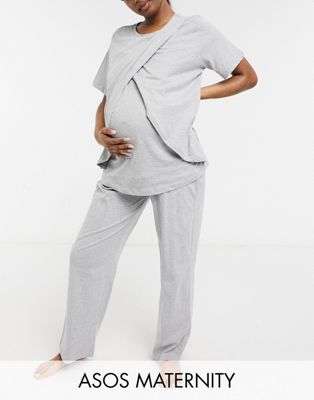Серые пижамные брюки прямого кроя из джерси ASOS DESIGN Maternity Mix & Match ASOS Maternity