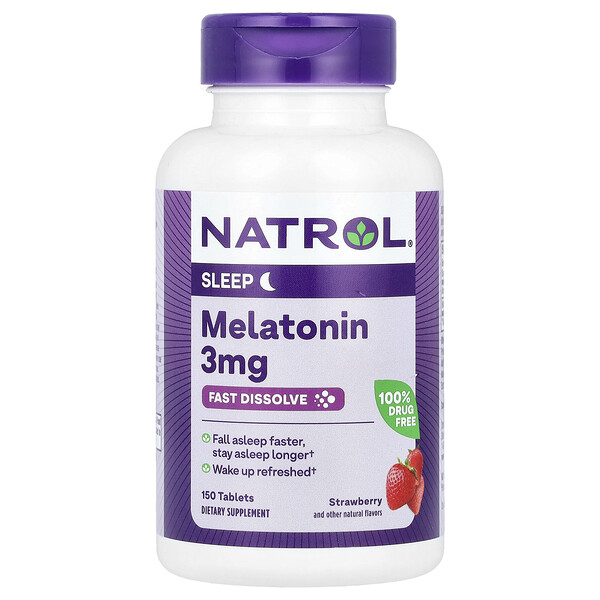 Мелатонин, Быстрорастворимый, Клубника, 3 мг, 150 Таблеток - Natrol Natrol