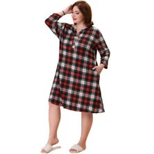 Plus Size Nightgown for Women Plaid V Neck Loungewear Agnes Orinda