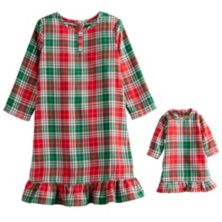 Girls 4-16 Jammies For Your Families® Merry & Bright Plaid Flannel Nightgown & Doll Pajama Gown Set Jammies For Your Families