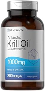 Horbäach Antarctic Krill Oil 1000mg Softgels (Мягкие капсулы) | 300 Count | Omega 3 Supplements with Astaxanthin, EPA, DHA | Non-GMO, Gluten Free Horbäach