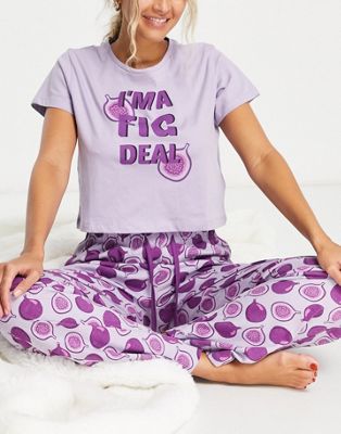 Пижамный комплект с широкими брюками Brave Soul I'm a fig Deal в розовато-фиолетовом цвете Brave Soul