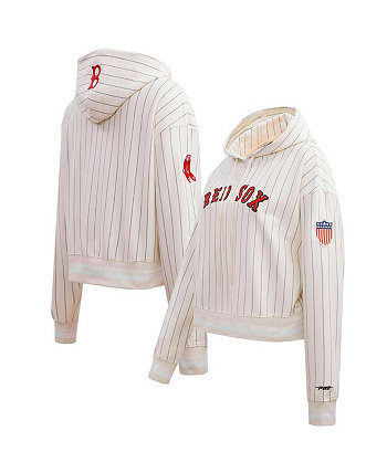 Женский кремовый укороченный пуловер Boston Red Sox в тонкую полоску в стиле ретро с капюшоном Pro Standard