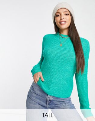 Pieces Tall high neck sweater in bright green Pieces Tall