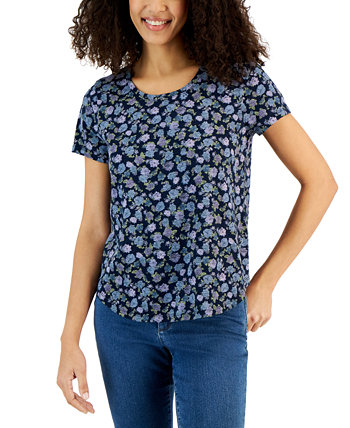 Женская хлопковая футболка с короткими рукавами и принтом, созданная для Macy's Style & Co