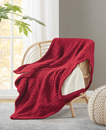 Waffle Knit Reversible Faux Fur Throw, 50" x 60", Created for Macy's Charter Club